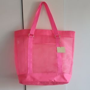 Hot Pink Mesh Beach Bag